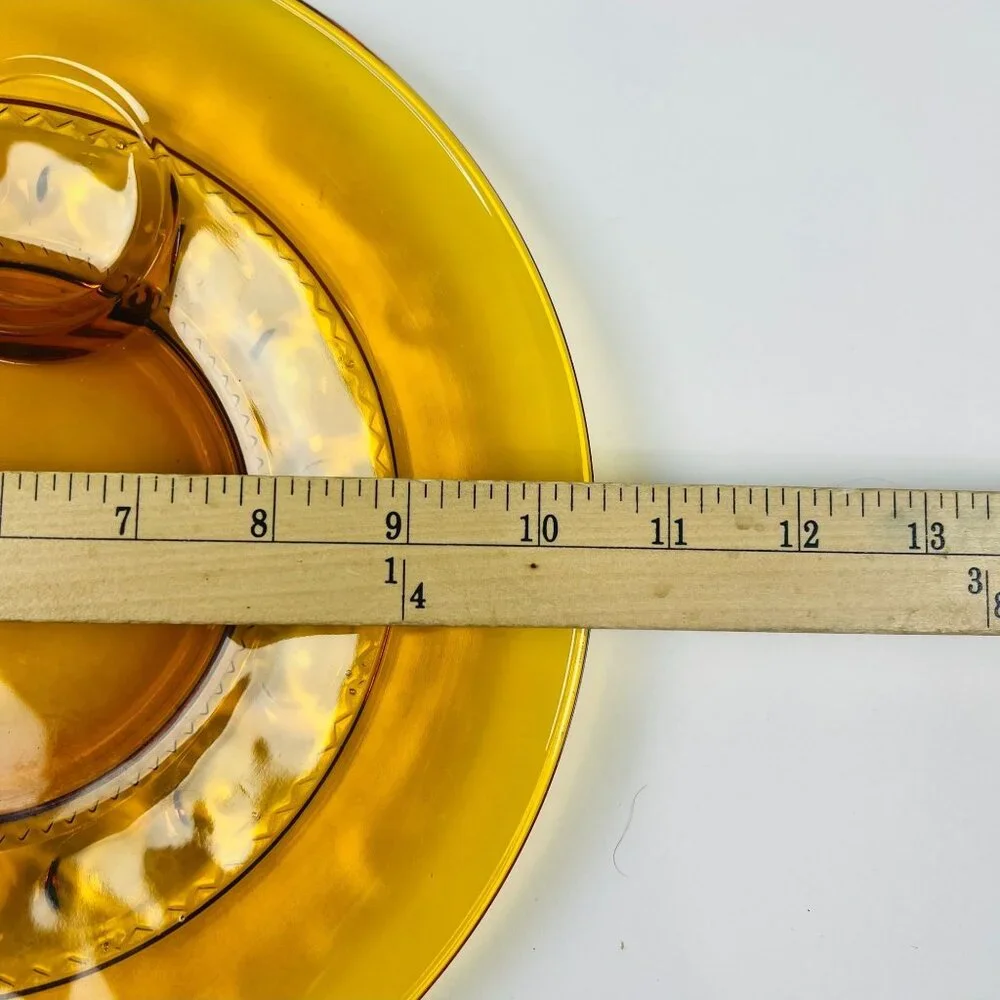 Indiana Glass 2 Kings Crown Thumbprint Amber Dinner Plates 10.25” Pair